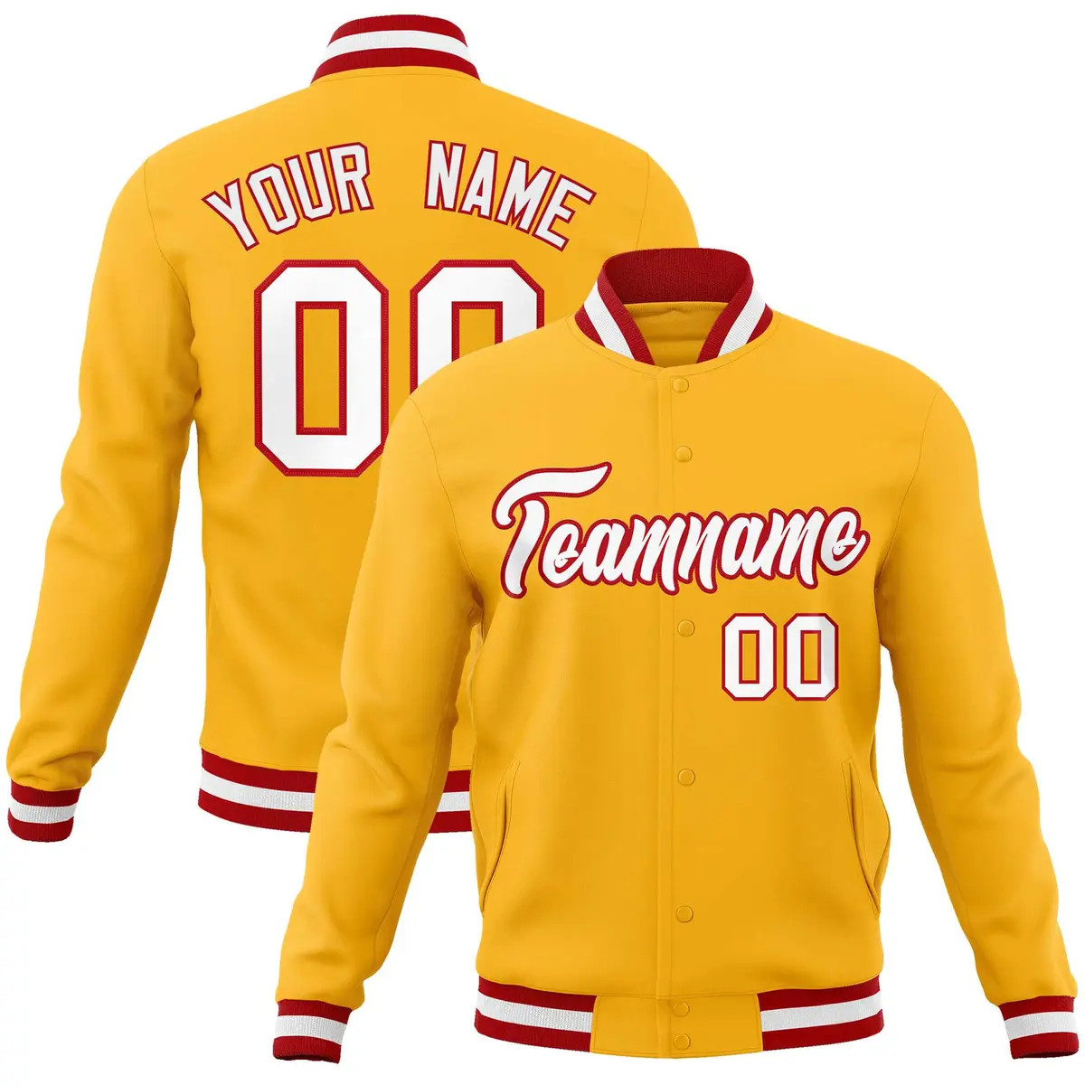 Gold White-Red Classic Varsity Full-Snap Letterman Jacket