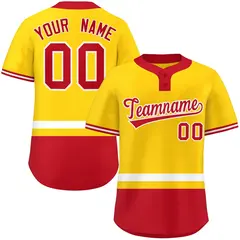 Gold White-Red Color Block Two-Button Softball Jersey 1