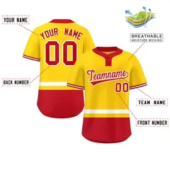 Gold White-Red Color Block Two-Button Softball Jersey 2