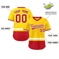 Gold White-Red Color Block V-Neck Pullover Baseball Jersey 2