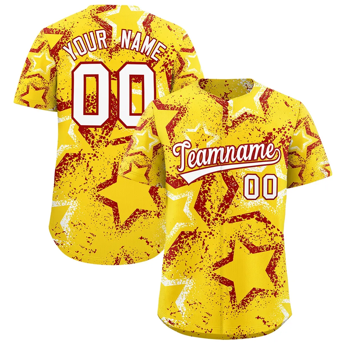 Gold White Red Graffiti Star Ink Texture Baseball Jersey