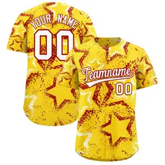 Gold White Red Graffiti Star Ink Texture Baseball Jersey 1