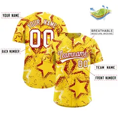 Gold White Red Graffiti Star Ink Texture Baseball Jersey 2