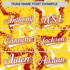 Gold White Red Graffiti Star Ink Texture Baseball Jersey 3