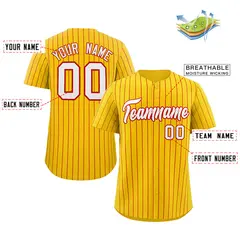 Gold White-Red Stripe Authentic Fashion Baseball Jersey 2