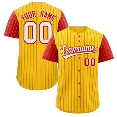 Gold White-Red Stripe Raglan Sleeves Baseball Jersey 1