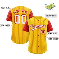 Gold White-Red Stripe Raglan Sleeves Baseball Jersey 2