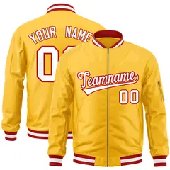 Gold White-Red Varsity Full-Zip Letterman Bomber Jacket 1