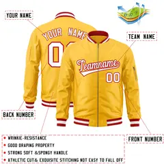 Gold White-Red Varsity Full-Zip Letterman Bomber Jacket 2