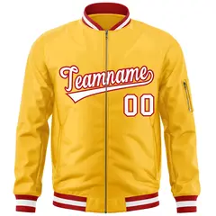 Gold White-Red Varsity Full-Zip Letterman Bomber Jacket 3