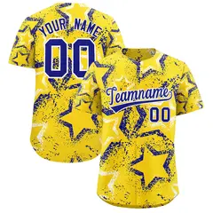 Gold White Royal Blue Graffiti Star Ink Baseball Jersey 1