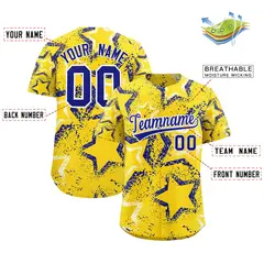 Gold White Royal Blue Graffiti Star Ink Baseball Jersey 2