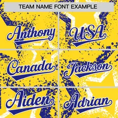Gold White Royal Blue Graffiti Star Ink Baseball Jersey 3