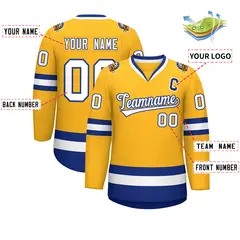 Gold White-Royal Classic Hockey Jersey 2