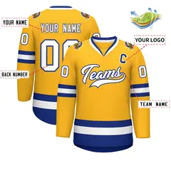 Gold White-Royal Classic Hockey Jersey 2