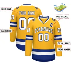 Gold White-Royal Classic Hockey Jersey 2