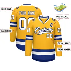 Gold White-Royal Classic Hockey Jersey 2