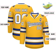 Gold White-Royal Classic Hockey Jersey 2