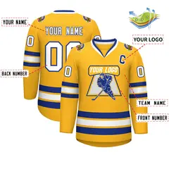 Gold White-Royal Classic Hockey Jersey 2
