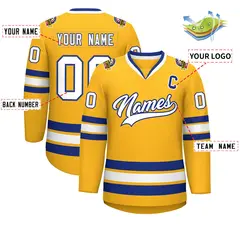 Gold White-Royal Classic Hockey Jersey 2