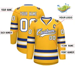 Gold White-Royal Classic Hockey Jersey 2