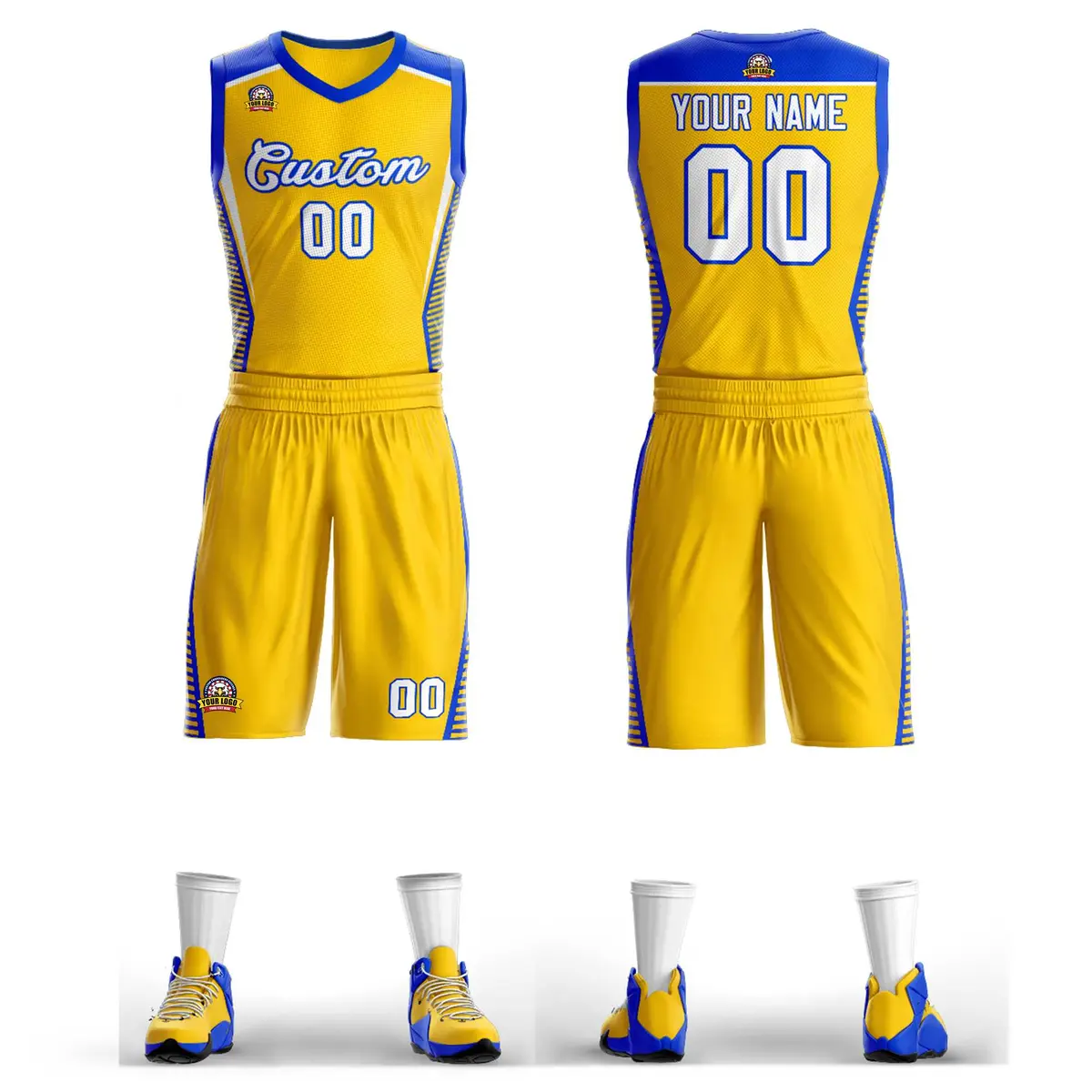 Gold White-Royal Classic Mesh Basketball Jersey