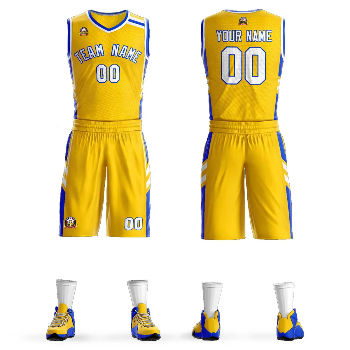 Gold White Royal Classic Mesh Basketball Jersey Sets