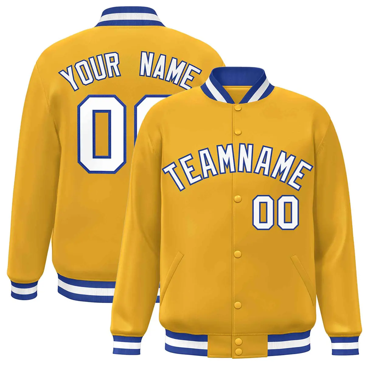 Gold White-Royal Classic Varsity Full-Snap Letterman Jacket