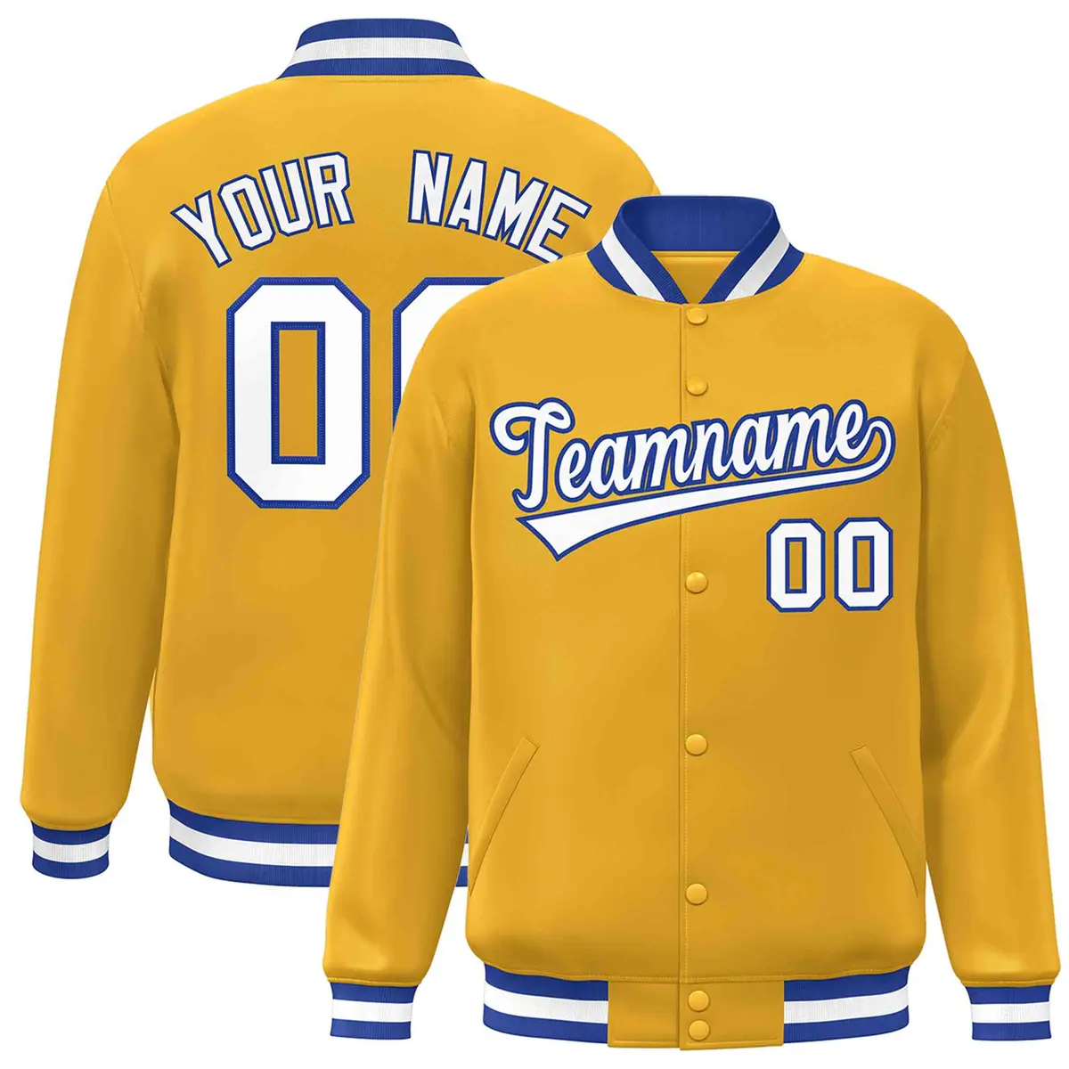Gold White-Royal Classic Varsity Full-Snap Letterman Jacket