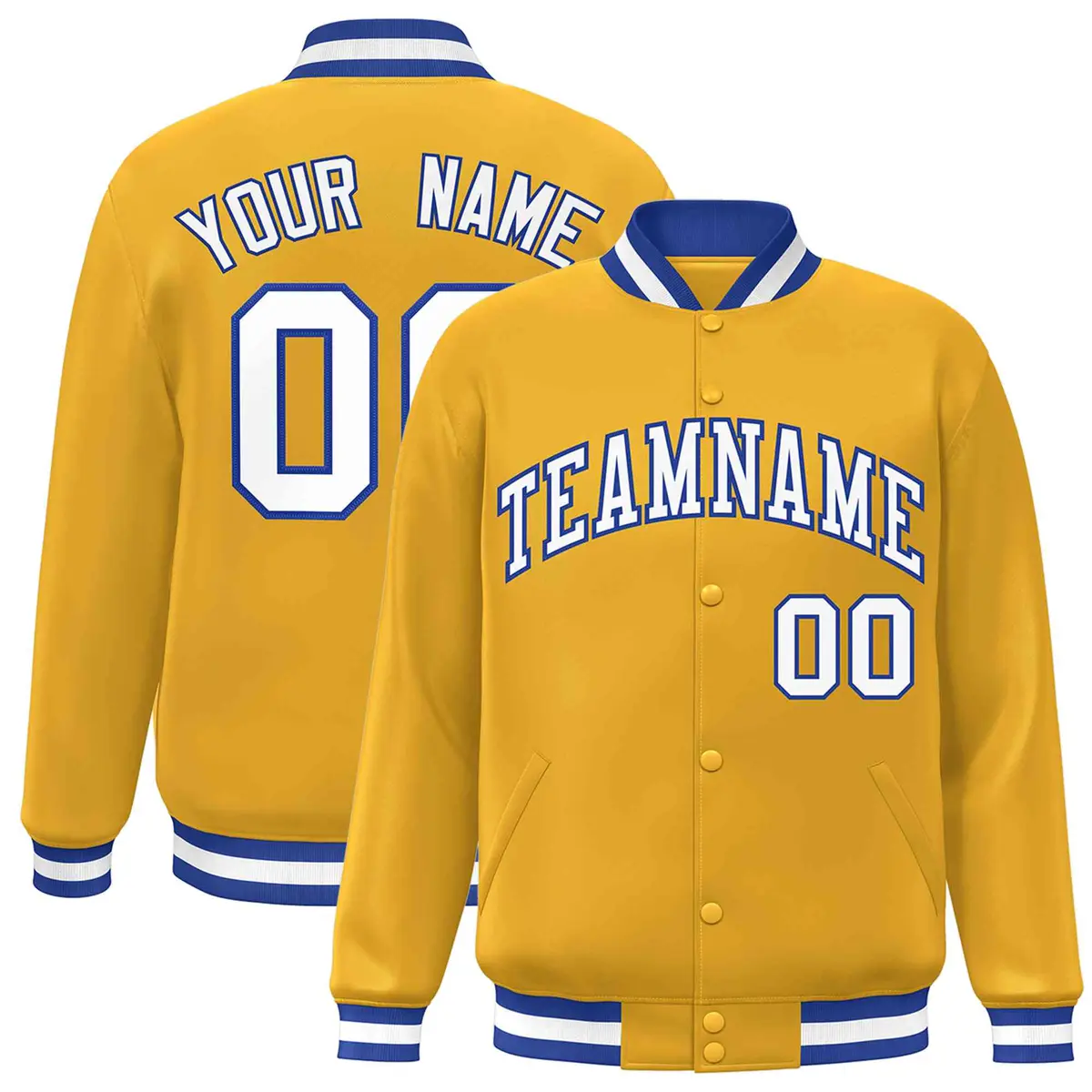 Gold White-Royal Classic Varsity Full-Snap Letterman Jacket