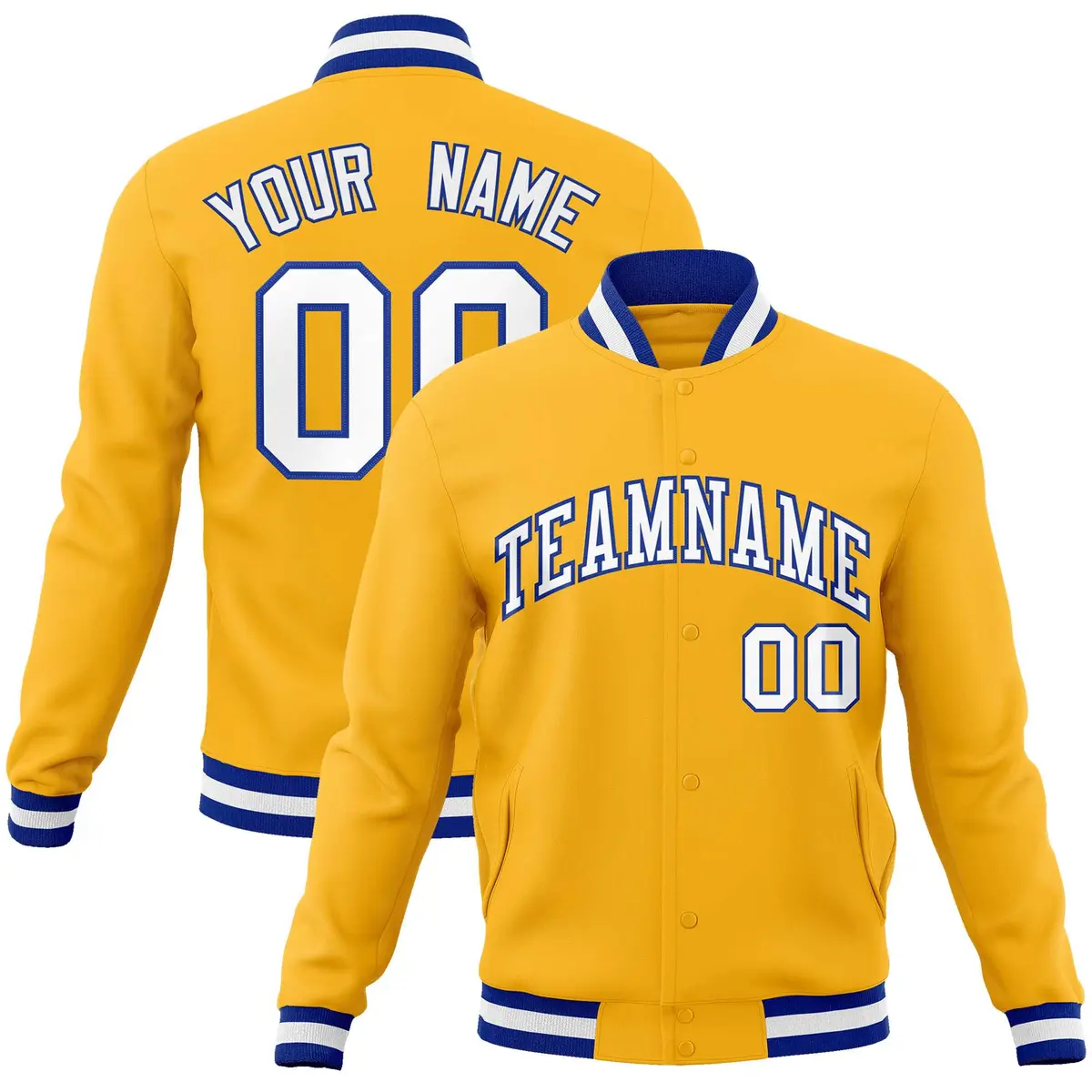 Gold White-Royal Classic Varsity Full-Snap Letterman Jacket