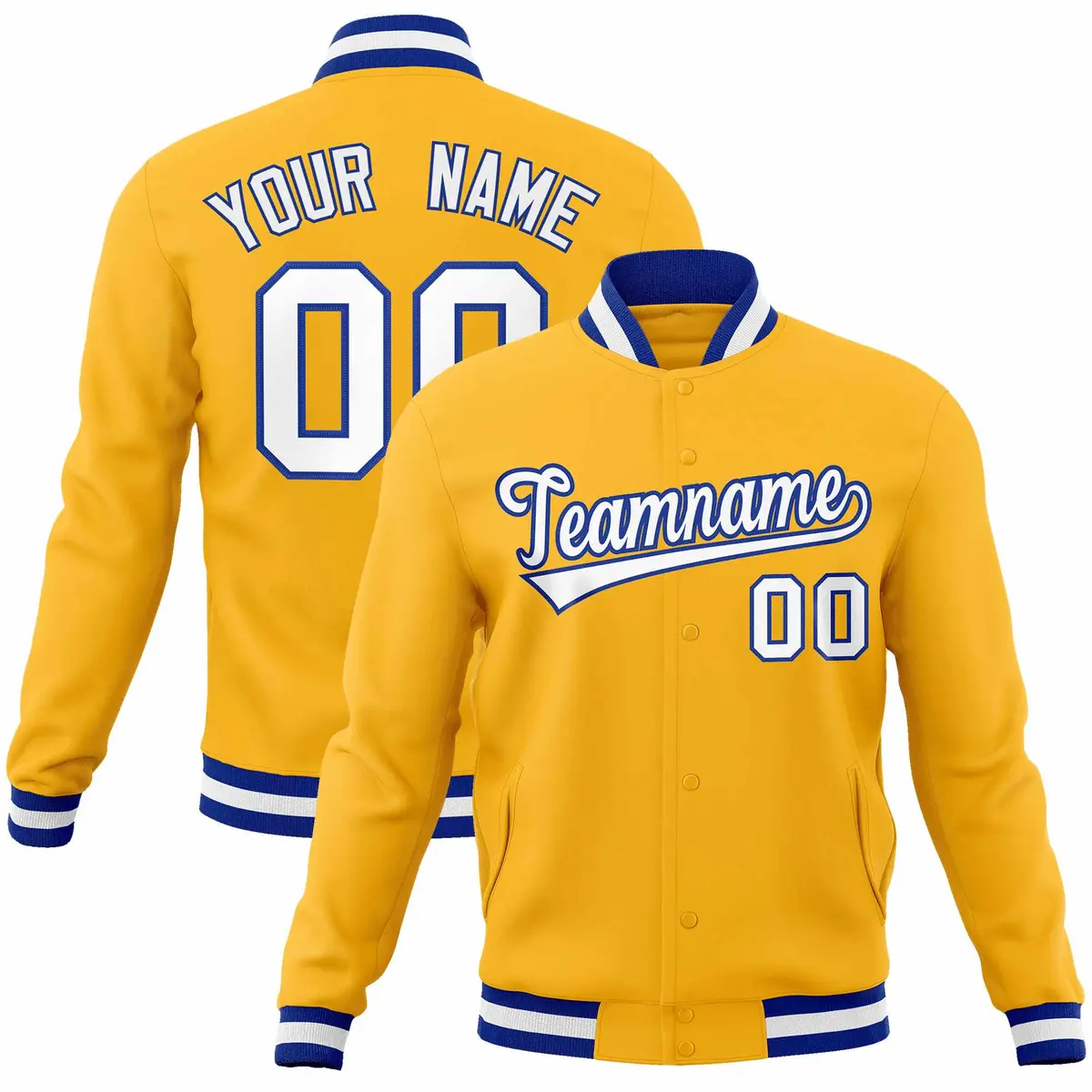 Gold White-Royal Classic Varsity Full-Snap Letterman Jacket