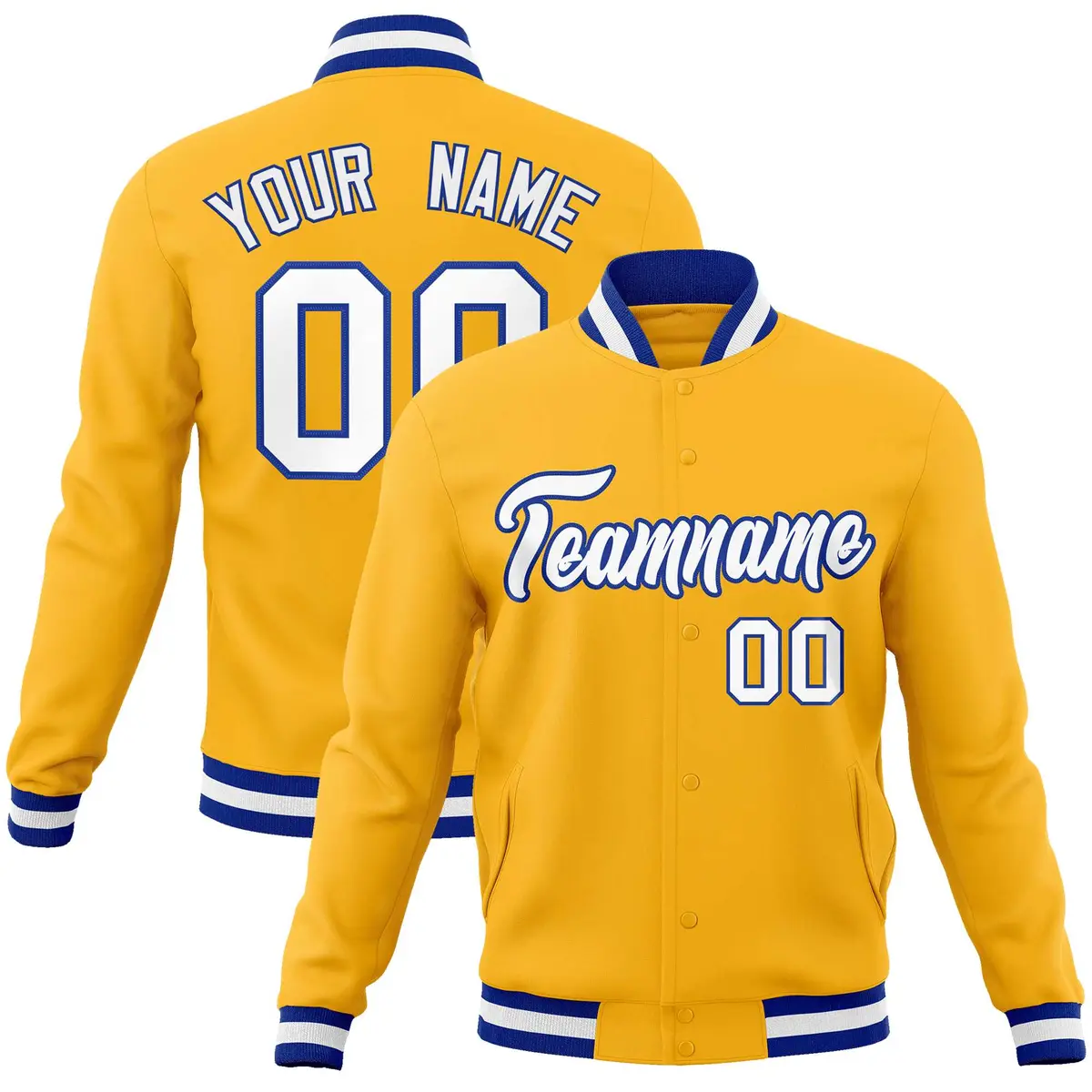 Gold White-Royal Classic Varsity Full-Snap Letterman Jacket