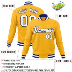 Gold White-Royal Classic Varsity Full-Snap Letterman Jacket 4