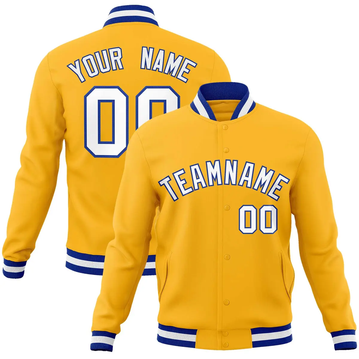 Gold White-Royal Classic Varsity Full-Snap Letterman Jacket
