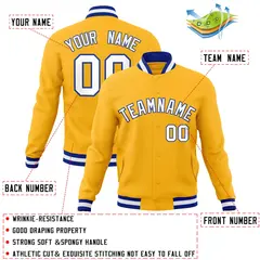 Gold White-Royal Classic Varsity Full-Snap Letterman Jacket 4
