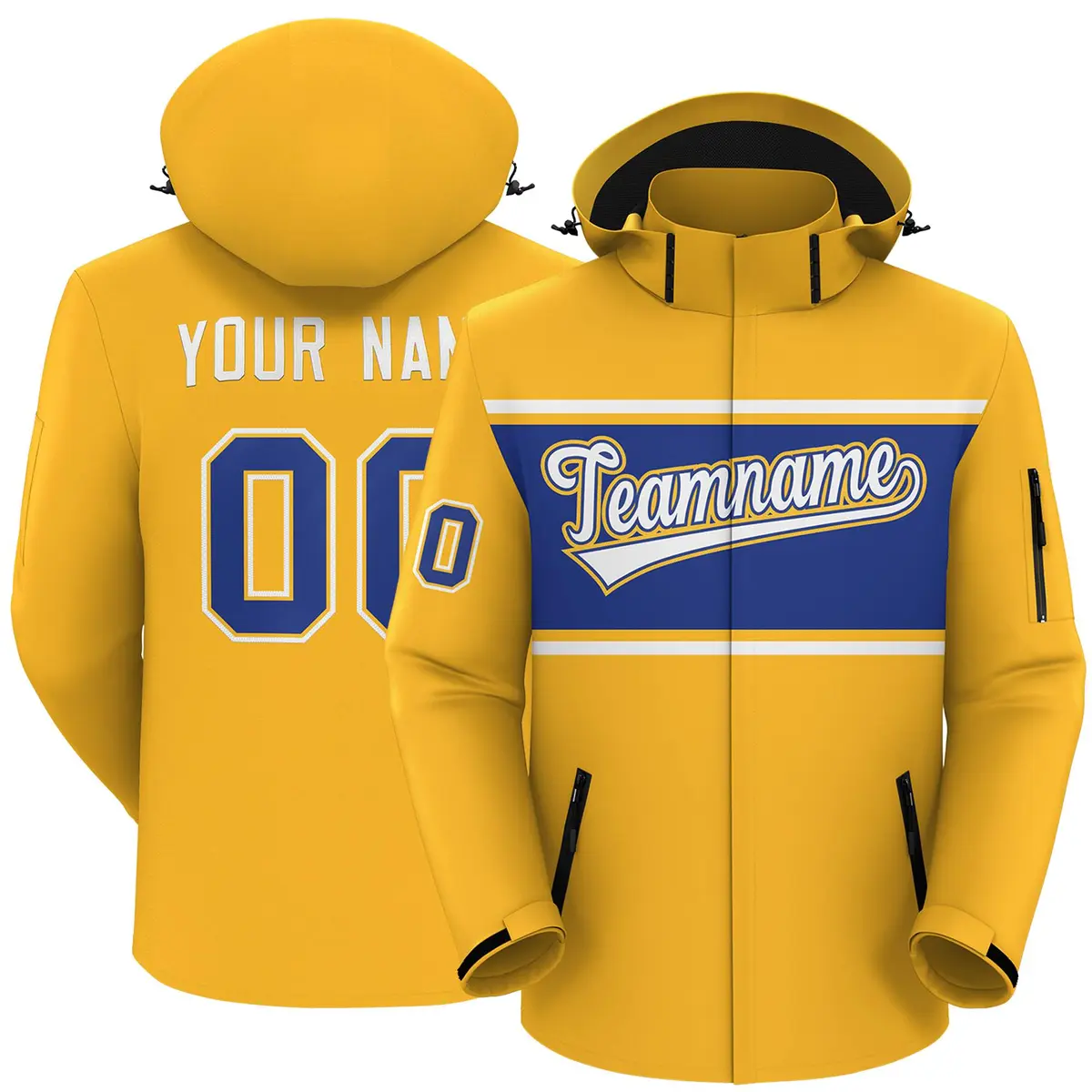 Gold White-Royal Color Block Hooded Waterproof Jacket