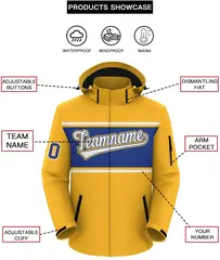 Gold White-Royal Color Block Hooded Waterproof Jacket 2