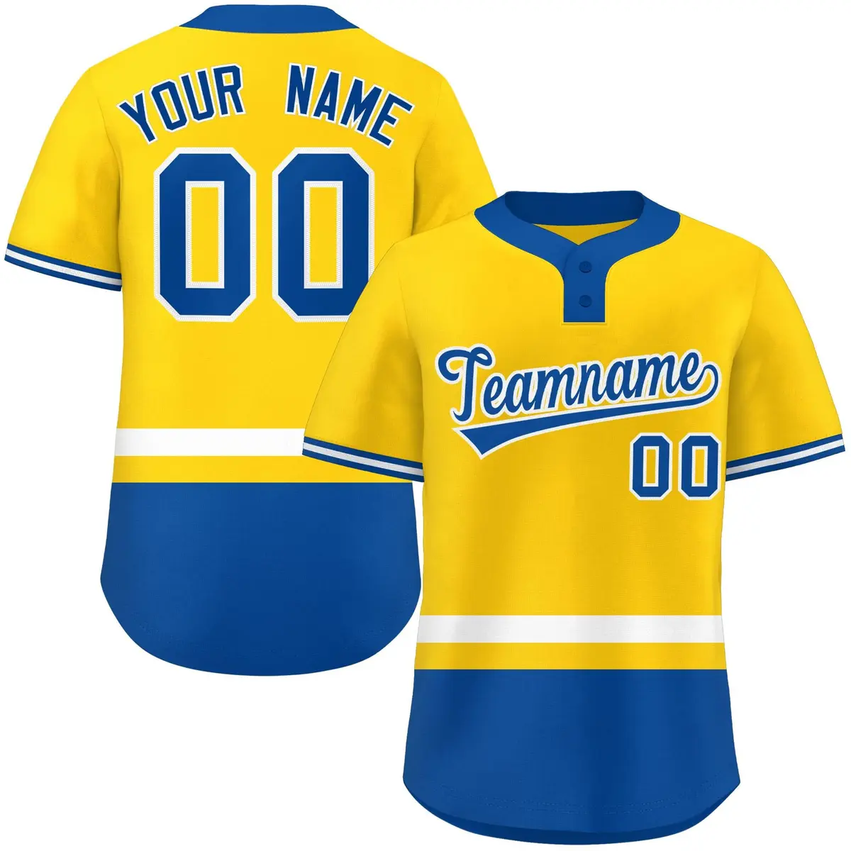 Gold White-Royal Color Block Two-Button Softball Jersey