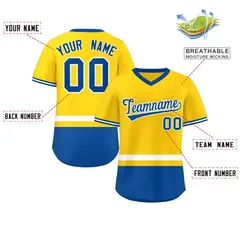 Gold White-Royal Color Block V-Neck Pullover Baseball Jersey 2