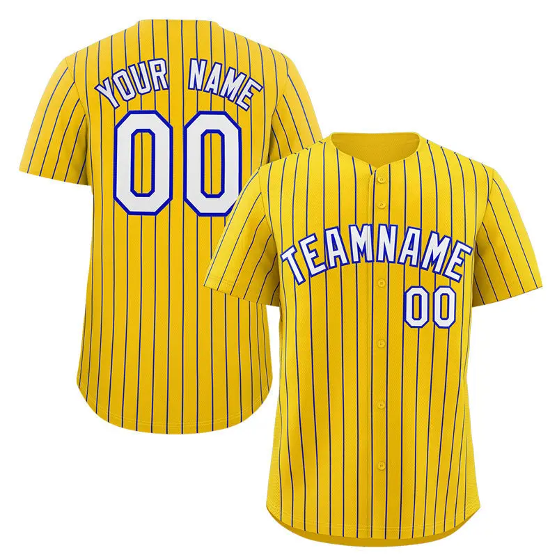 Gold White-Royal Stripe Fashion Baseball Jersey