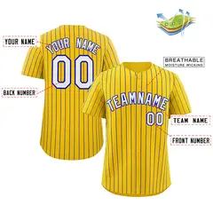 Gold White-Royal Stripe Fashion Baseball Jersey 2