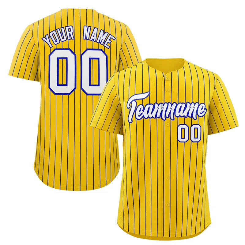 Gold White-Royal Stripe Fashion Baseball Jersey