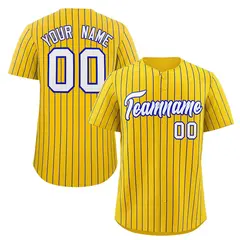 Gold White-Royal Stripe Fashion Baseball Jersey