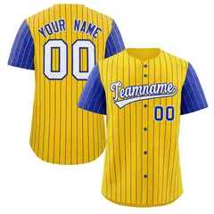 Gold White-Royal Stripe Raglan Sleeves Baseball Jersey 1