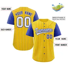 Gold White-Royal Stripe Raglan Sleeves Baseball Jersey 2
