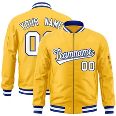 Gold White-Royal Varsity Full-Zip Letterman Bomber Jacket 1