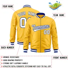 Gold White-Royal Varsity Full-Zip Letterman Bomber Jacket 2