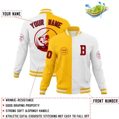 Gold White Split Letterman Varsity Full-Snap Baseball Jacket 4