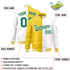 Gold White Split Varsity Full-Zip Letterman Bomber Jacket 2